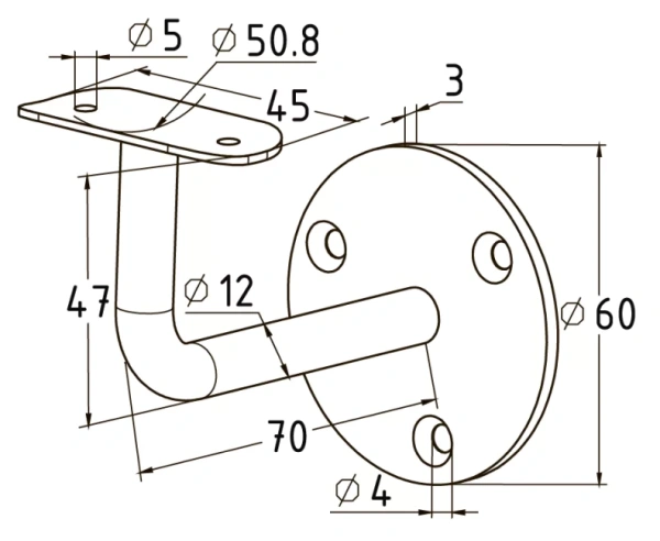 Крепление пристенного поручня с ложементом Ø50,8