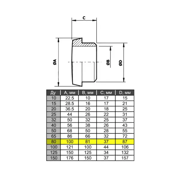 Штуцер нержавеющий конический AISI 304 DN80