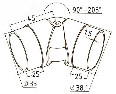 Поворот поручня шарнирный со вставками AISI 304 38,0x1,5 - фото 2