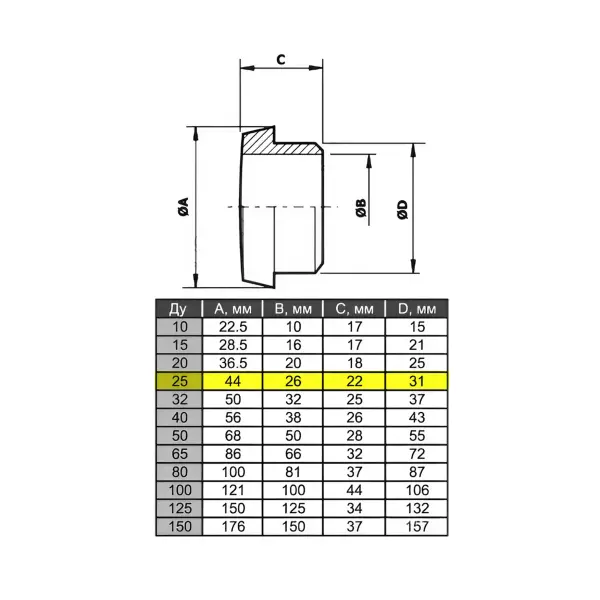 Штуцер нержавеющий конический AISI 304 DN25