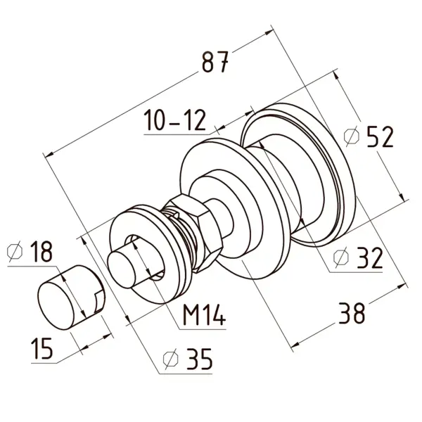 Шарнирный рутель нержавеющий для вантового крепления с зенковки для стекла 16-24мм
