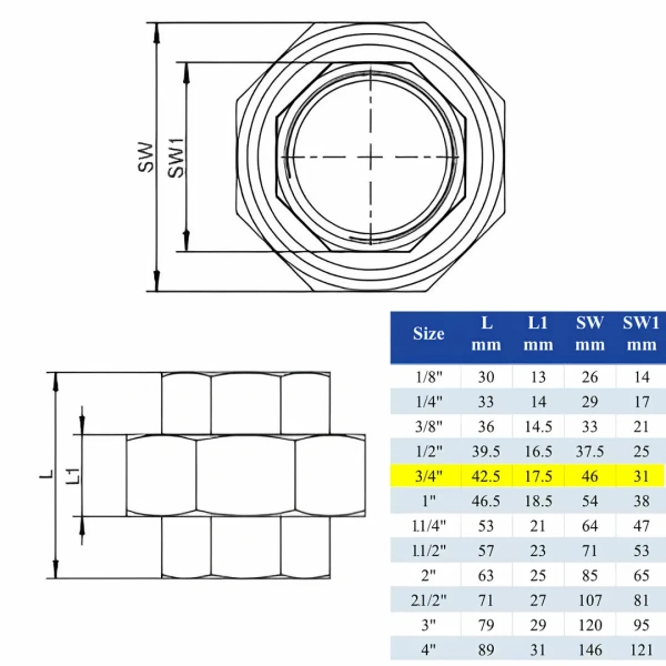 Муфта-американка AISI 304 ВР/ВР DN20