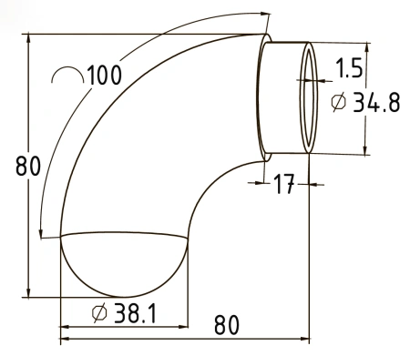 Отвод поручня оконечный AISI 304 38,0x1,5 - фото 2