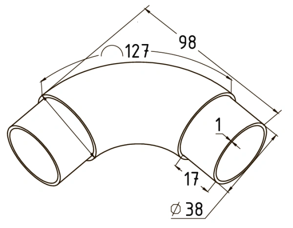 Отвод поручня со вставками AISI 304 38,0x1,5