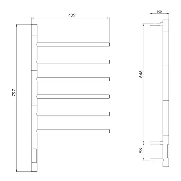 Полотенцесушитель с эл. нагревательным элементом, тип Е2. модель Ti#1 L.43х80.F6 (timer) White