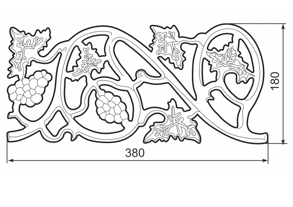 Декоративная вставка AISI 304 380х180мм, №1 «Виноградная лоза» 