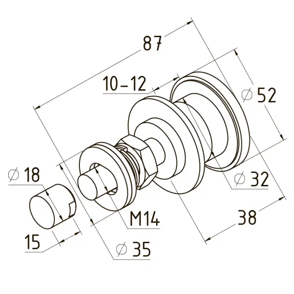 Шарнирный рутель нержавеющий без зенковки для стекла 16-24мм